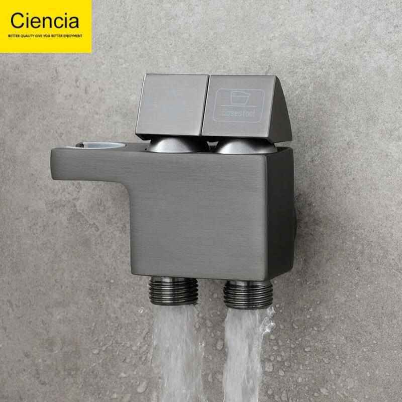 科德林Ciencia黄铜一进二出分水器马桶4分接头带开关三通角阀