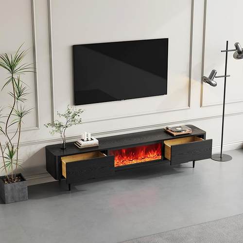 中古风色木纹壁炉电视火柜仿真焰假火嵌黑入MSB火式电子炉装饰地