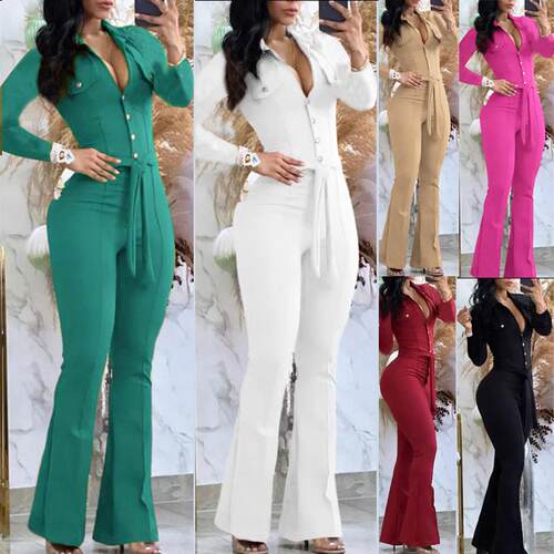 Women's collar micro flared pants with work bag jumpsuit