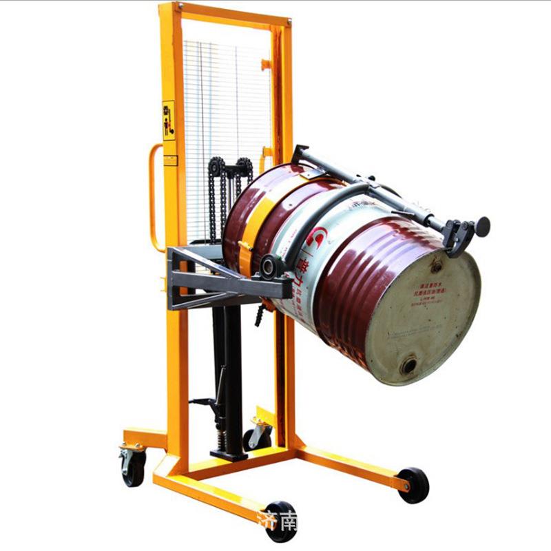升高车手动搬运车手推液压夹具叉车油桶翻转倒料车带称油筒叉车