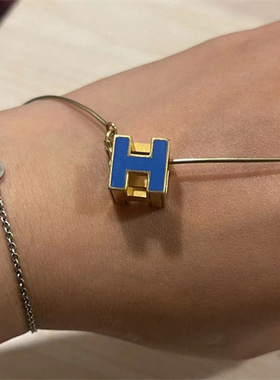 [9.8新]HERMES 爱马仕 Cage项链幸运蓝色H字母方块项链