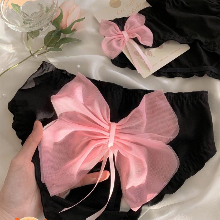 墨粉甜精~女士黑色蕾丝性感2024新款女生纯棉纯欲粉色镂空内裤女
