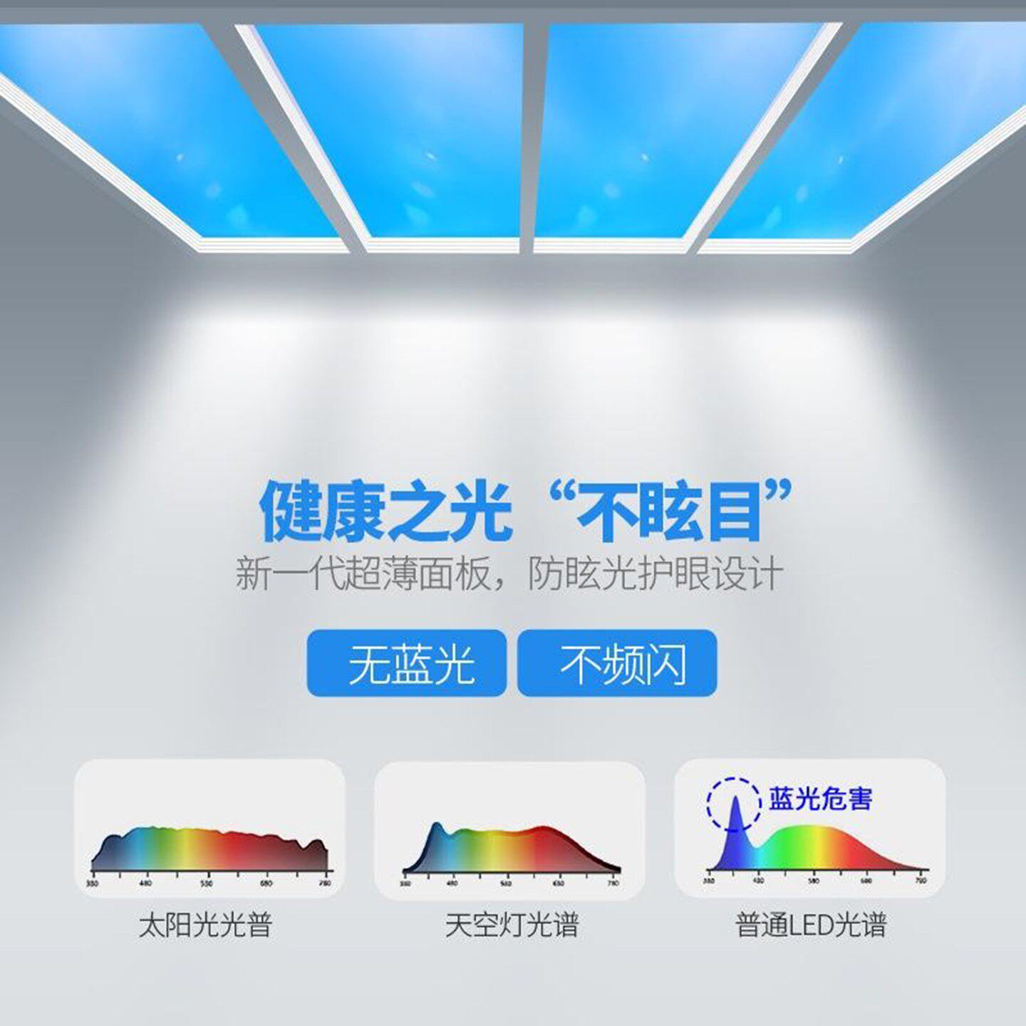 超薄三代晴空灯仿太阳厨房化妆室天空灯智能吸顶灯青光自然光天窗