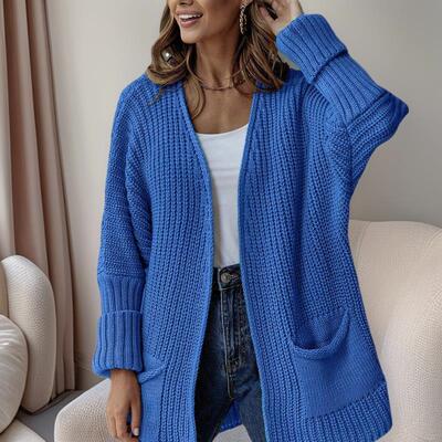 Knitted sweater, women's cardigan style, mid length