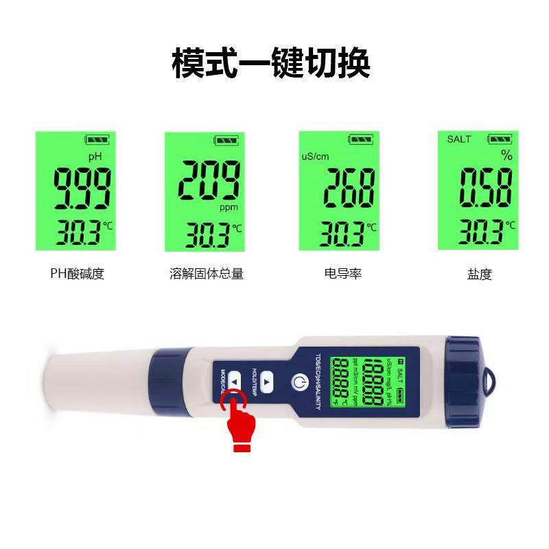 厂家tds/ec/ph/盐度五合一水笔质检笔电导率测水质测试盐度计2026