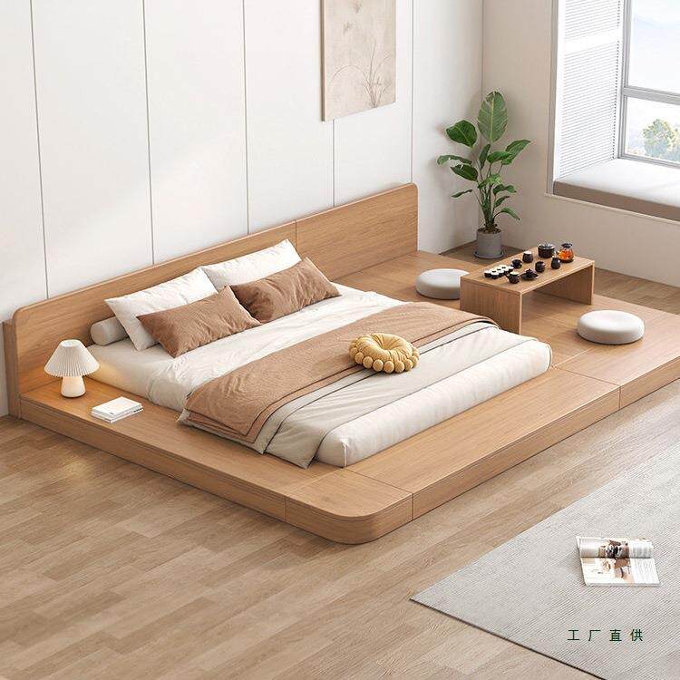 实木榻榻米床现代简约板式床家用主卧大床落地床双人床地台床矮床