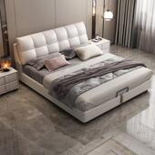 2025年新款 1米5双人床轻奢现代简约主卧室大床真皮艺床软包床实木