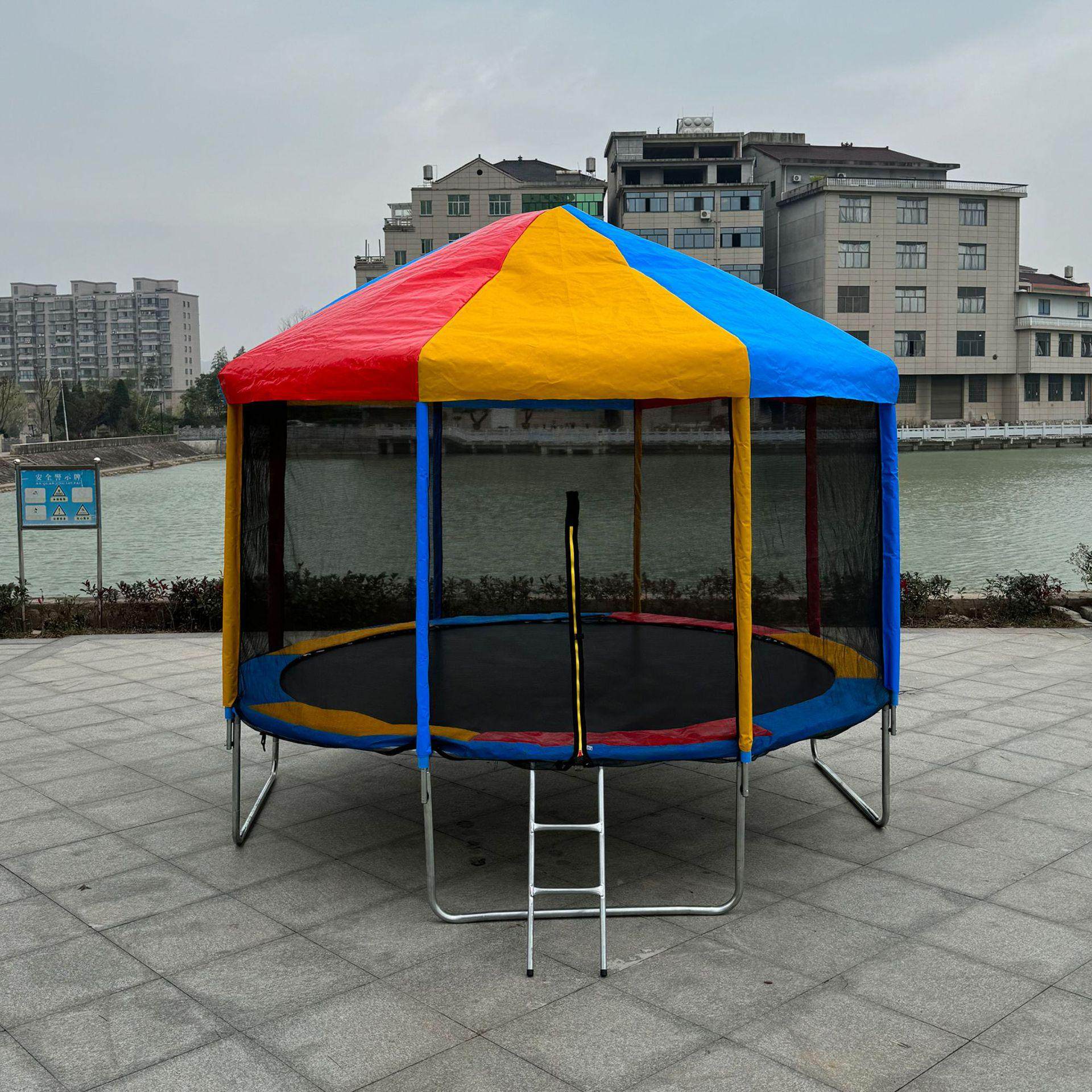 彩色蹦床蹦蹦大型圆形帐篷家用顶棚儿童成人弹跳遮阳户外摆摊跳床