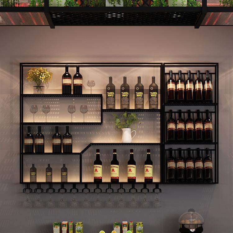 酒吧简约酒架酒柜墙上置物架红酒架壁挂发光置物架餐吧展示架