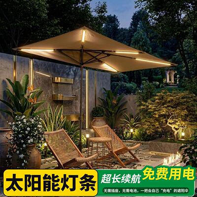 户外遮阳伞太阳能灯条款庭院伞一楼小院室外防晒遮阳伞别墅太阳伞