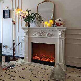 法式复古实木壁炉柜简约客厅入户玄关仿真火焰美式轻奢装饰柜边柜