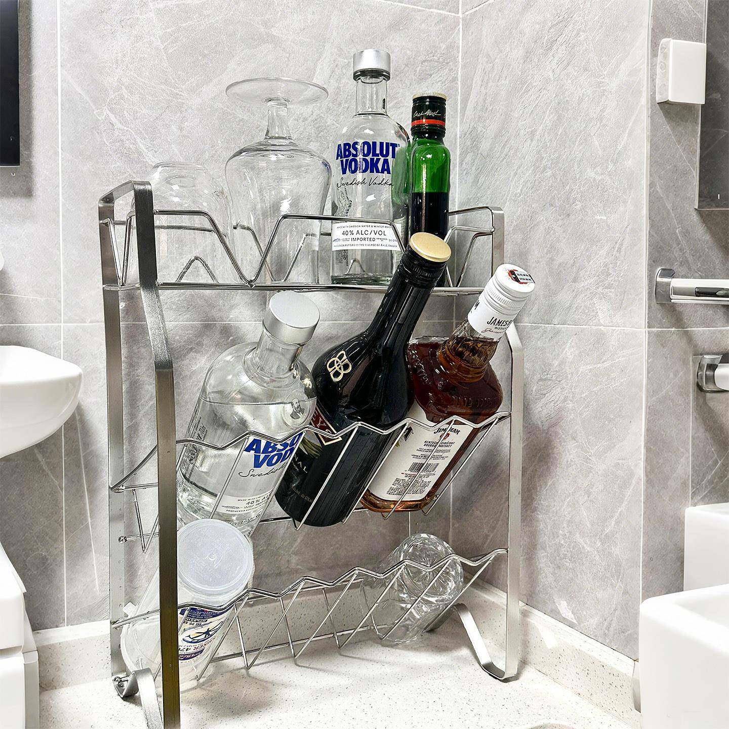 酒架置物架吧台酒架不锈钢展示柜家用分层咖啡茶水酒水基酒收纳架图片
