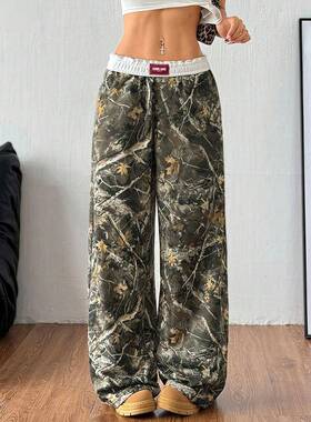 Spring Camo Pants Wide Leg Baggy Sweatpants Elastic Waist