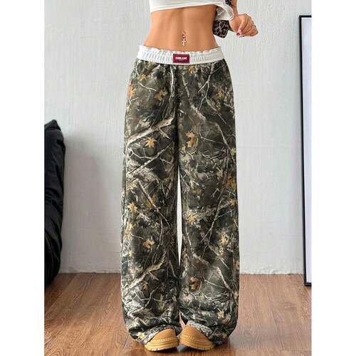 【Plus Size】 All Over Print Drawstring Waist Sweatpants