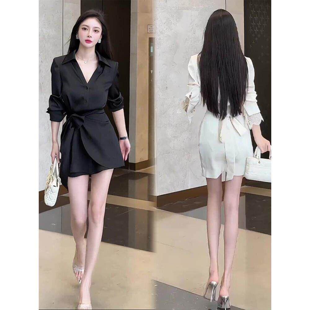 香港御姐风高级感连衣裙2026春秋时尚长袖收腰显瘦两穿设计衬衫裙