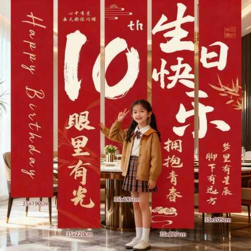 生日布置场景装饰快乐条幅10岁成长礼氛围感拍照背景地堆盒子kt板