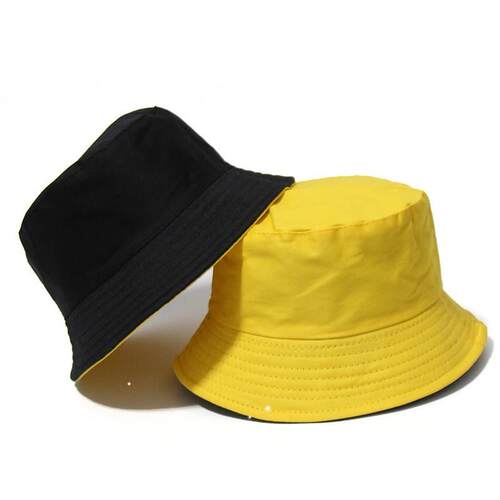 Black Solid Bucket Hat Two side Wear Unisex Bob Caps Hip Ho