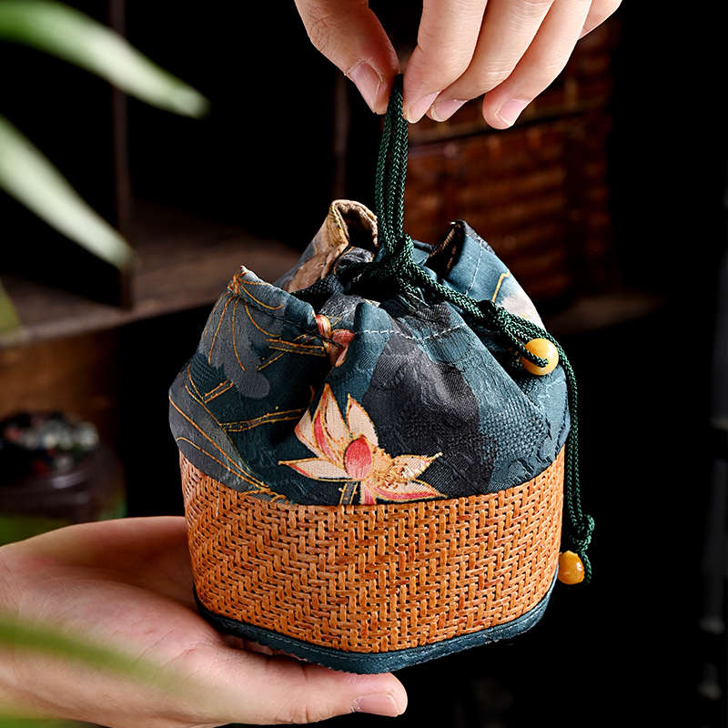 藤纹袋中式覆古手工竹编茶具旅行便携布袋收纳袋茶杯茶壶束口