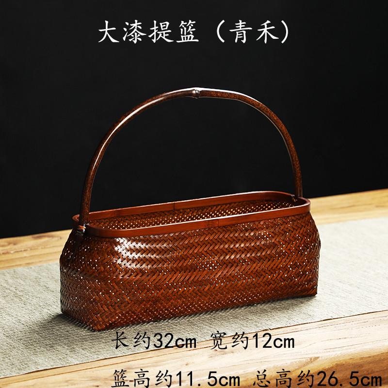 整理筐收纳中式首饰茶具复古竹编提篮大漆水果篮 竹编桌面 手工