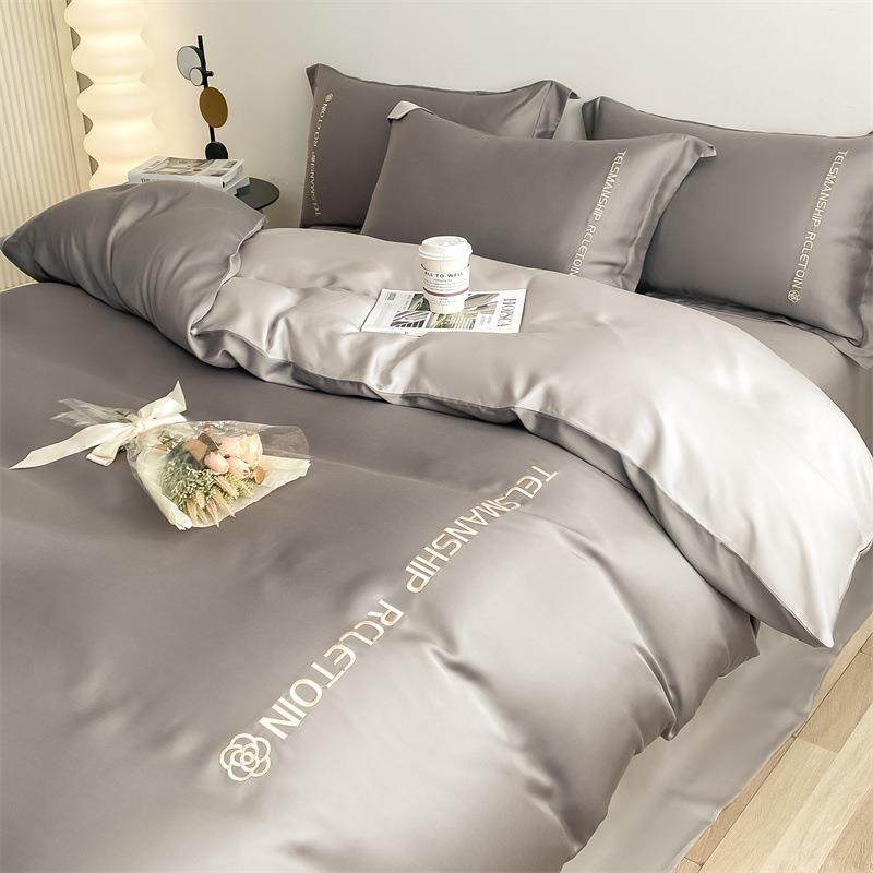 2025新款水洗真丝双拼刺绣小山茶花四件套三件套-芮雅系列