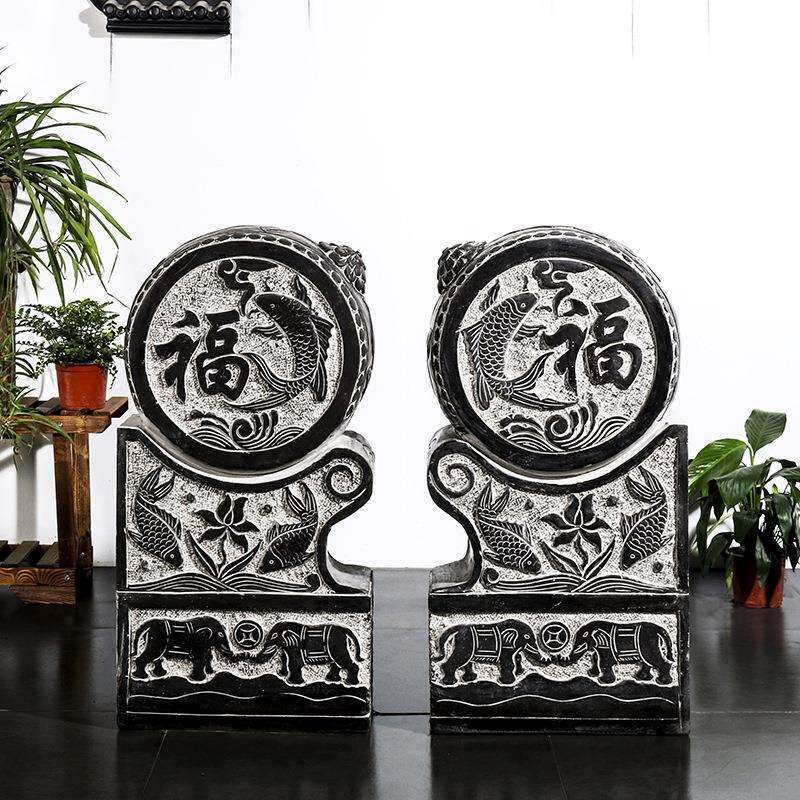 门墩青石仿古做旧石狮子麒麟门当门口家用天然石雕招财抱鼓石一对