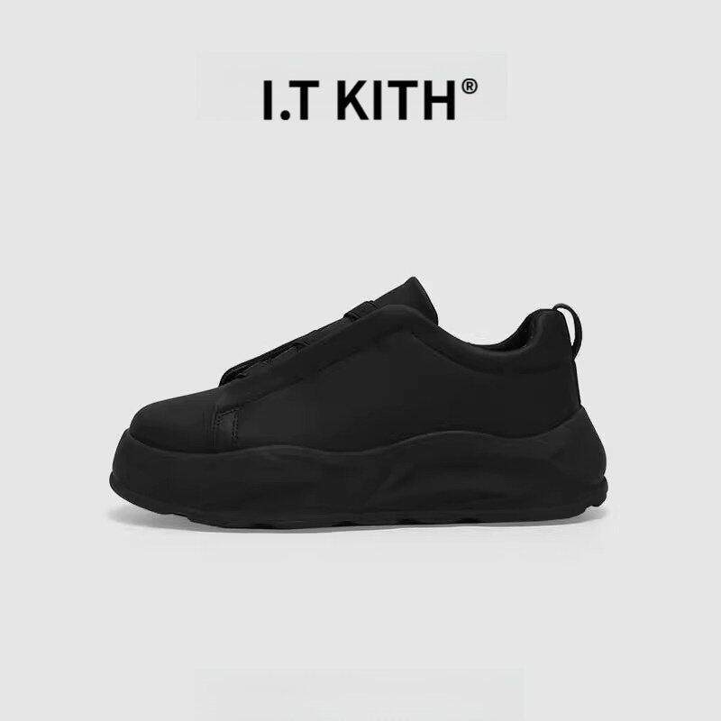 I.T KITH男鞋春季板鞋一脚蹬运动时尚休闲鞋黑武士厚底增高小黑鞋