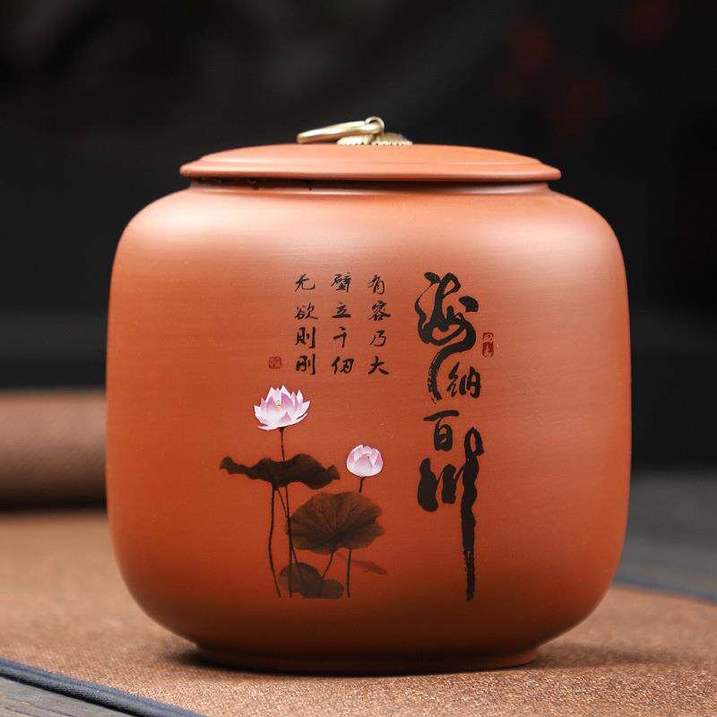 新款紫砂茶叶罐大号陶瓷密封储存罐礼品包装普洱茶收纳盒 紫砂壶