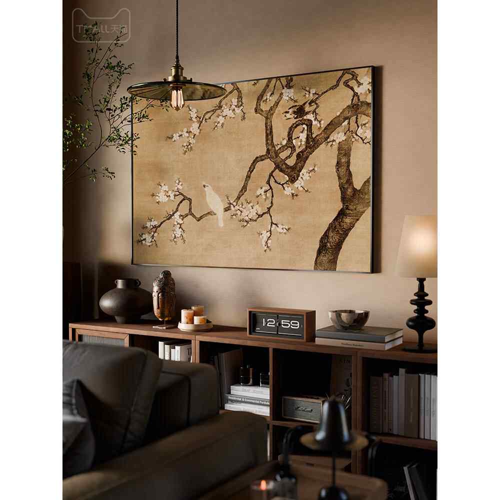 2024新款法式中古中国风古画客厅装饰画餐边柜挂画横版茶室新中式