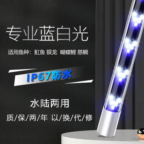 鱼缸灯LED灯防水超亮蓝白光三湖慈鲷蝴蝶鲤专用观赏照明潜水灯管