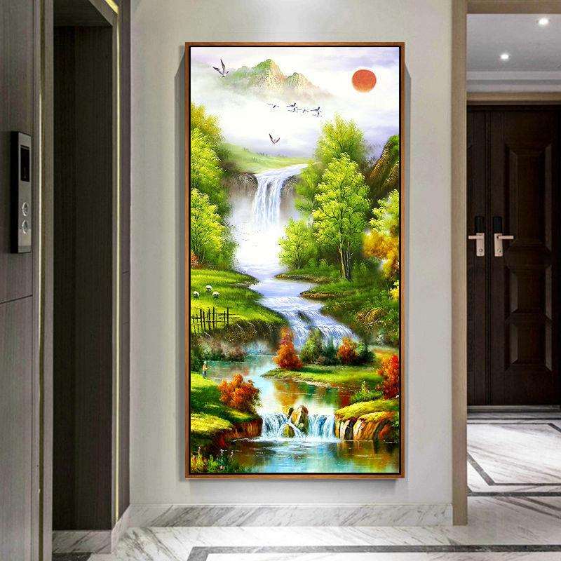 入户玄竖关装饰AL651695美画欧式田园风景山水走尽廊头壁画客厅版