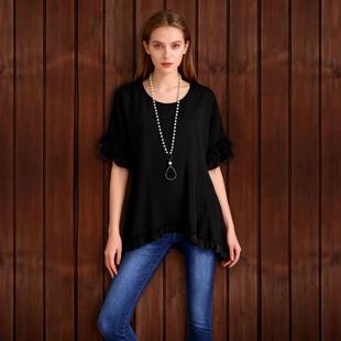 Women's black fungus lace short sleeved shirt