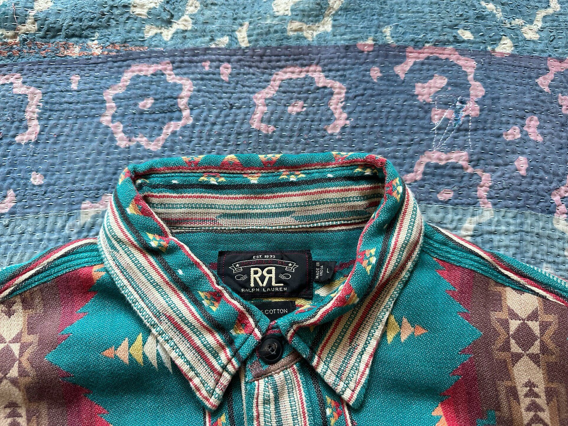 RRL Green Southwestern Stripe Shirt — detail