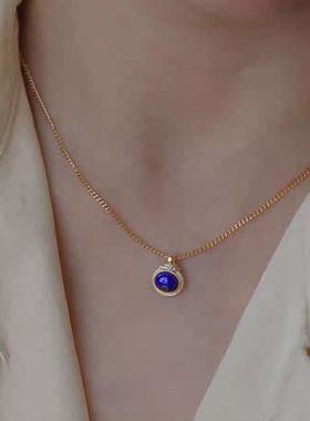 《罗马往事》小巧精致小众复古天然蓝色青金石项链吊坠女时尚潮流