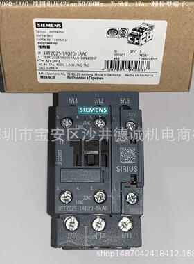3RT2027-1AD20-1AA0 接触器 线圈电压42Vac 50/60Hz、立式安装