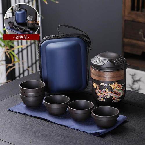 龙凤呈祥变色紫砂壶原矿朱泥带茶滤茶杯大容量泡茶壶旅行茶具