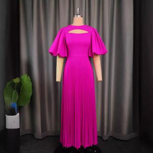 pleated waist sleeve dress commuting casual skirt Lantern
