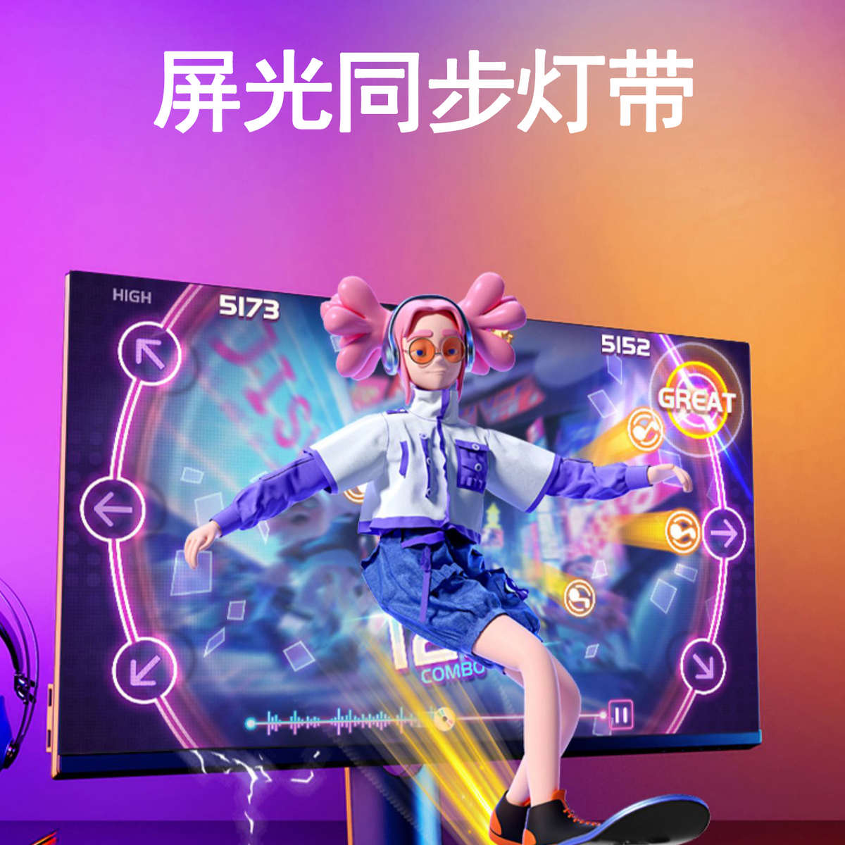 电脑随屏同步灯带电竞氛围灯显示器背灯随屏变色追光灯神光同步