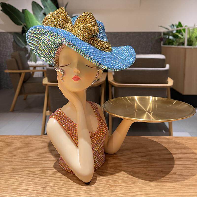 DIY粘钻摩登女郎客厅桌面钥匙收纳托盘摆件家居闺蜜结婚礼物女孩