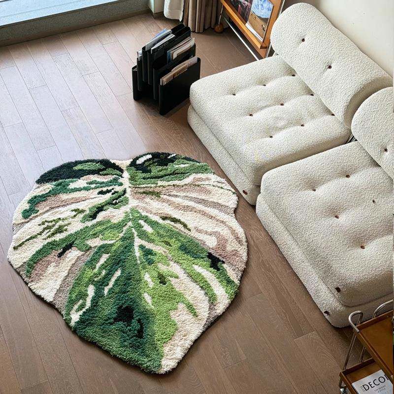 龟背竹地毯异形绿客厅子卧床边毯室色植物叶加厚毛绒不规则25-7-1