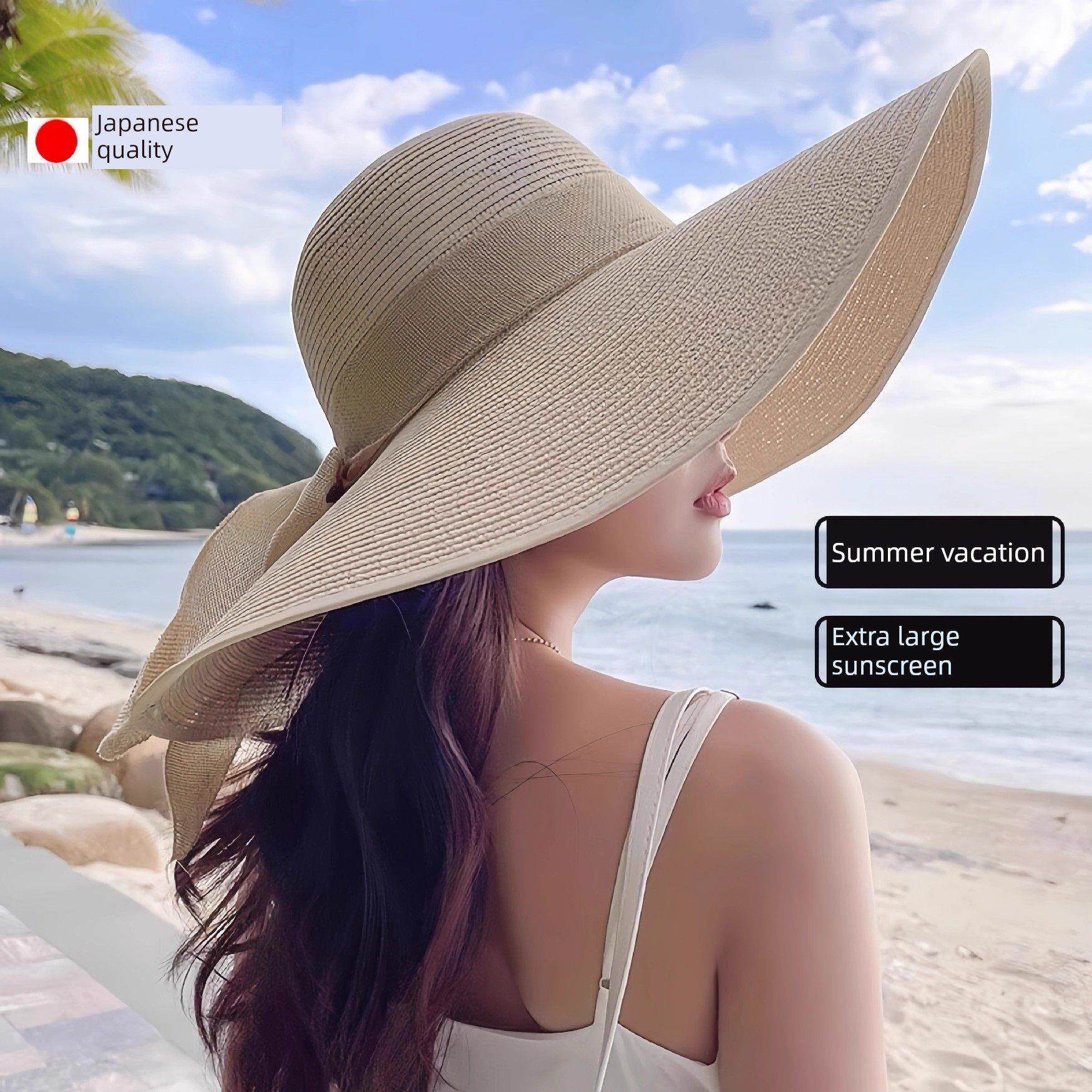 草帽女士2025夏季新款防晒超大帽沿覆盖脸海滩海滨太阳帽可折叠帽