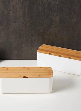 竹木盖电线收纳盒集线盒插线板整理盒桌面电源线插座数据线理线盒