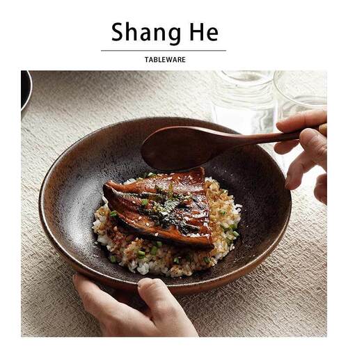 SHANGHE覆古陶瓷碗餐厅商用餐具北欧风深碗面碗家用创意餐碗菜碗