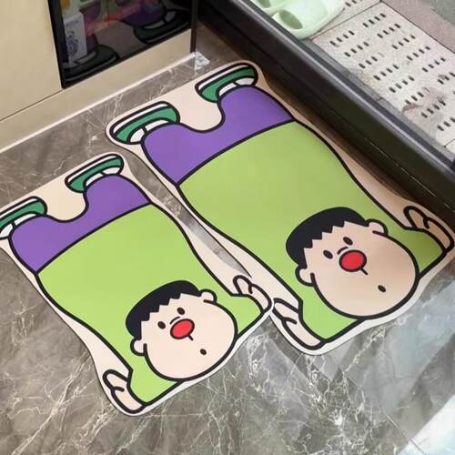 可爱卡通胖虎地垫浴室化妆室门口吸水防滑速干脚垫矽藻泥卡通地毯