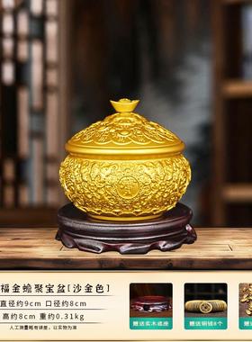 高档财纯铜带盖子聚桌宝盆件招聚财摆八方来财结婚客厅办公室面家