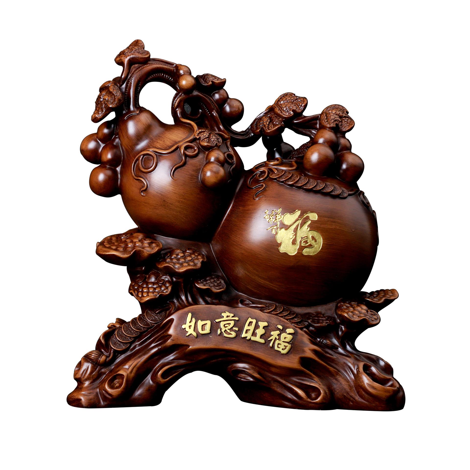 仿檀木如意葫芦树脂工艺品中式家居摆件红木装饰酒柜创意礼品