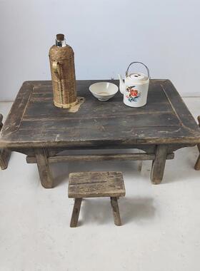 民间古物实木地板桌子小茶几覆古怀旧老式炕桌长凳装饰农家乐装饰