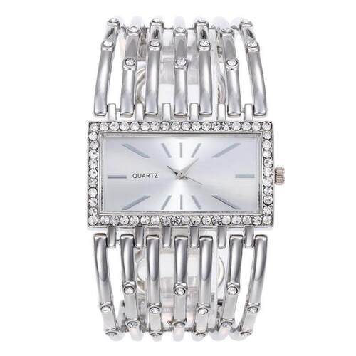 Rhinestone Ladies Steel Bracelet Watch Quartz Square Female