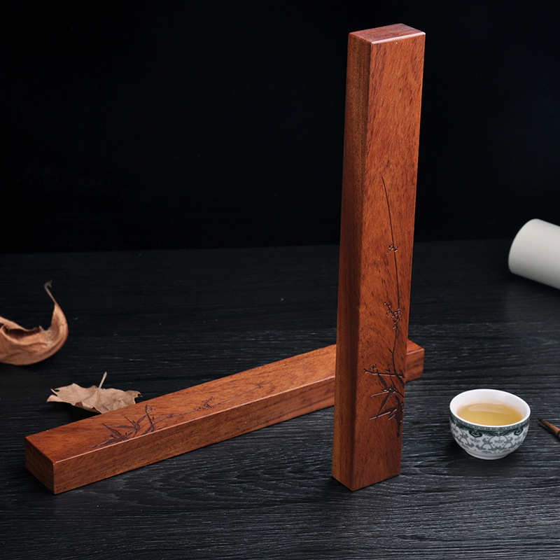 紫光檀国潮文房四宝书画配件镇尺书法镇纸压条复古摆件木制镇尺