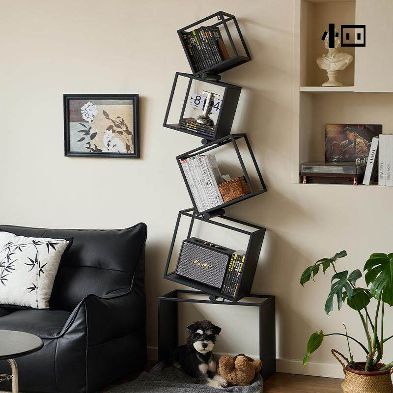 创意铁艺方格书架落地多层置物架家用客厅展示架子卧室储新品