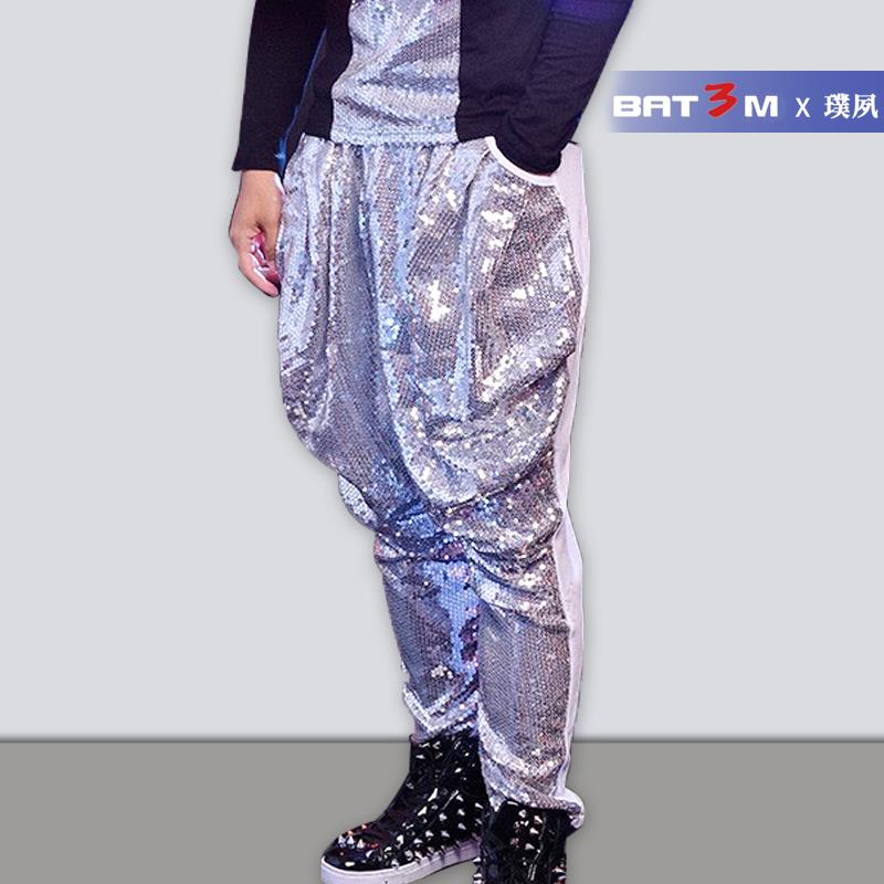 高档酒吧夜店DS演亮出服男伦歌手演出 服宽松舞台百搭灯笼裤 片哈